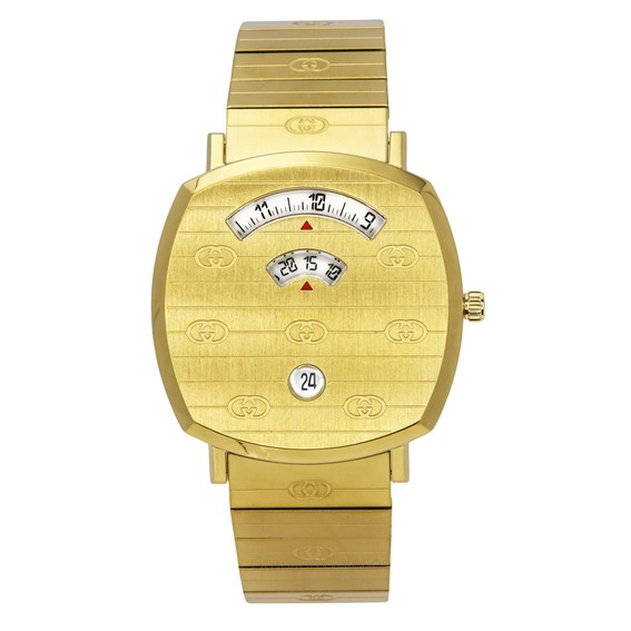 Gucci Grip Gold Tone Кварцевые часы из нержавеющей стали с золотым циферблатом YA157409 Часы унисекс