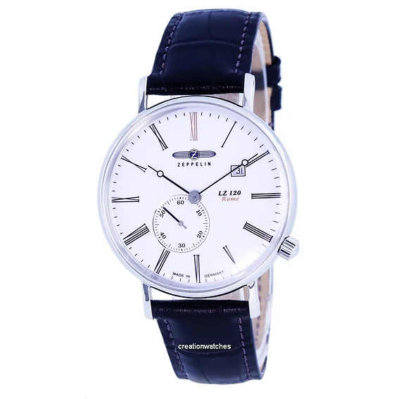 Zeppelin LZ120 Rome Leather Strap White Dial Quartz 7134-1 71341 Men's Watch