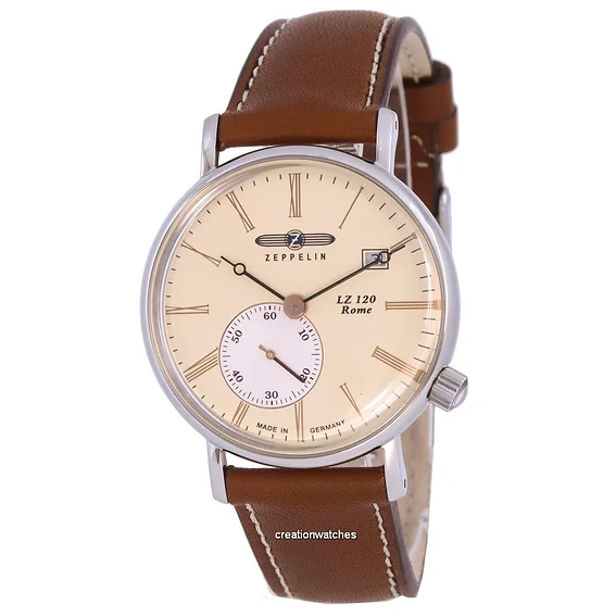 Zeppelin LZ120 Rome Leather Strap Ivory Dial Quartz 7135-5 71355 Men's Watch