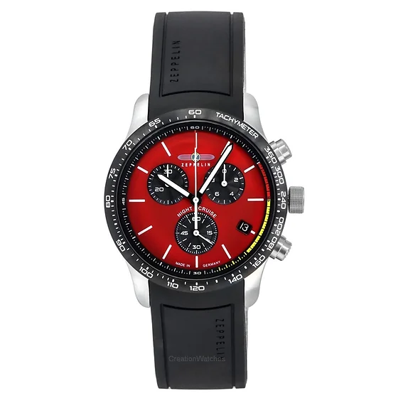 Zeppelin Night Cruise Chronograph Rubber Strap Red Dial Quartz 72885KB 100M Men's Watch