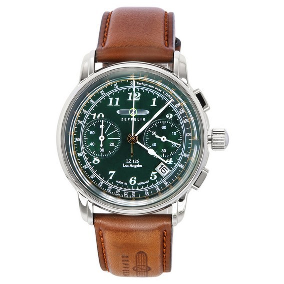 Zeppelin LZ126 Los Angeles cronógrafo pulseira de couro mostrador verde quartzo 76144 relógio masculino
