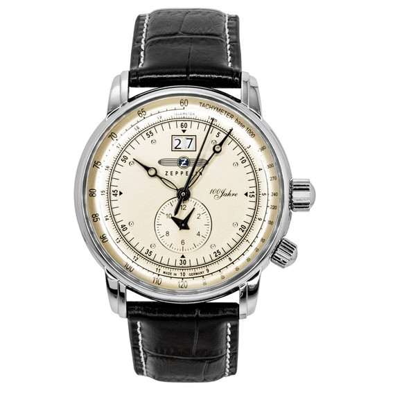 Zeppelin 100 Years GMT Leather Strap Champagne Beige Dial Quartz 76405 Men's Watch