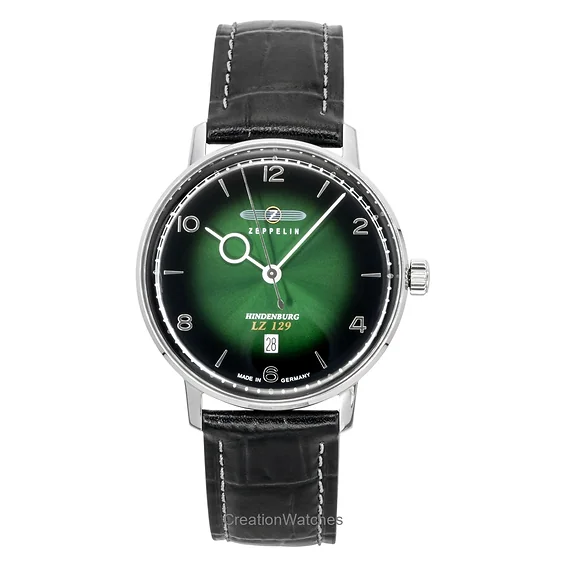Zeppelin LZ 129 Hindenburg Leather Strap Green Dial Quartz 80484 Men's Watch