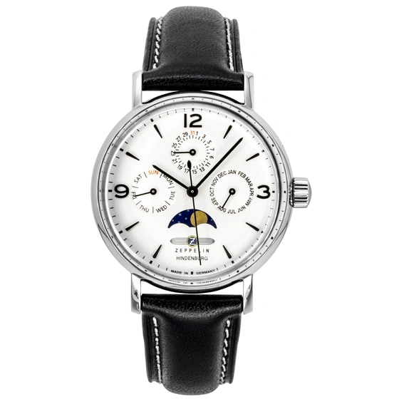 Zeppelin LZ 129 Hindenburg Moon Phase Leather Strap White Dial Quartz 80755 Women's Watch