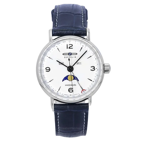 Zeppelin LZ129 Hindenburg Moon Phase Leather Strap White Dial Quartz 80771 Men's Watch