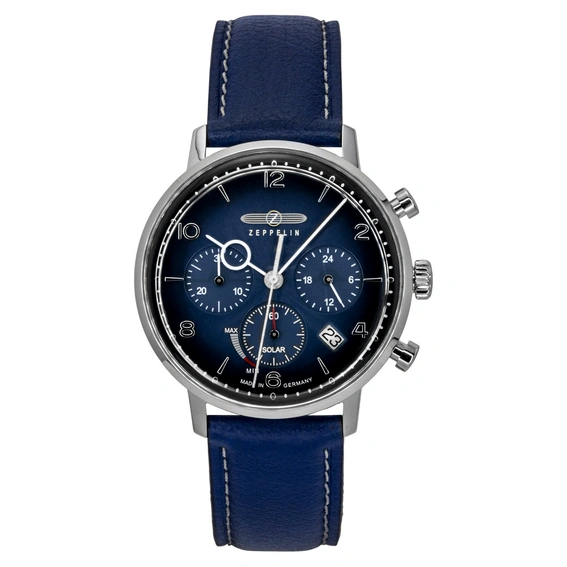 Zeppelin LZ 129 Hindenburg Chronograph Leather Strap Blue Dial Solar 80863n Men's Watch