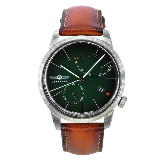 Zeppelin Flatline Brown Leather Strap Dark Green Dial Automatic 83664 Men's Watch