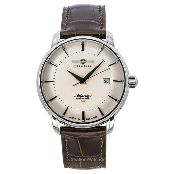 Zeppelin Atlantic Leather Strap Full Luminous Beige Dial Automatic 84605 Men's Watch