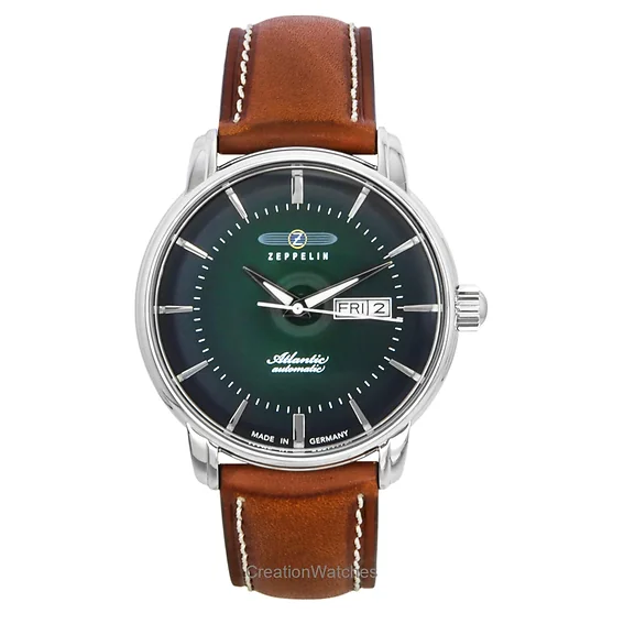 Zeppelin Atlantic Brown Leather Strap Green Dial Automatic 84664 Men's Watch