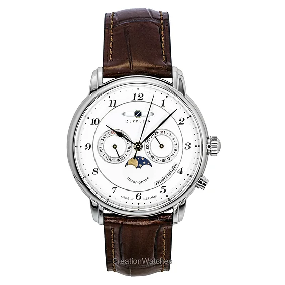 Zeppelin Friedrichshafen Brown Leather Strap White Dial Quartz 85361 Men's Watch