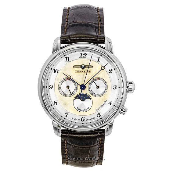 Zeppelin Friedrichshafen Brown Leather Strap Gold Dial Quartz 85365 Men's Watch