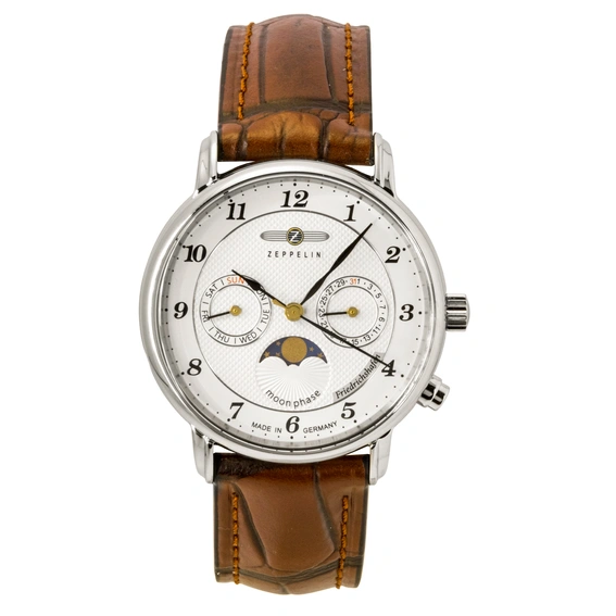 Zeppelin Friedrichshafen Moon Phase Leather Strap White Dial Quartz 85371 Women's Watch