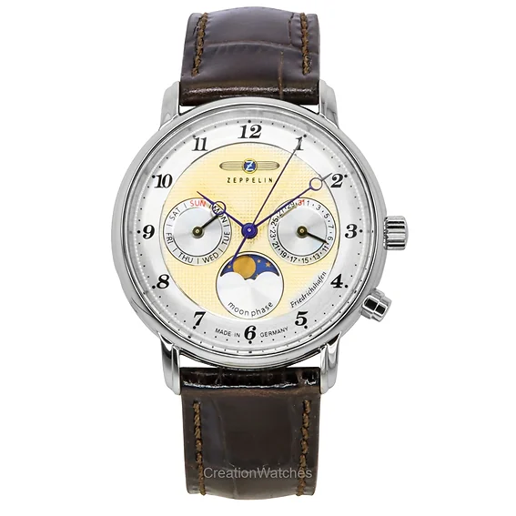 Zeppelin Friedrichshafen Leather Strap Gold Dial Quartz 85375 Women's Watch