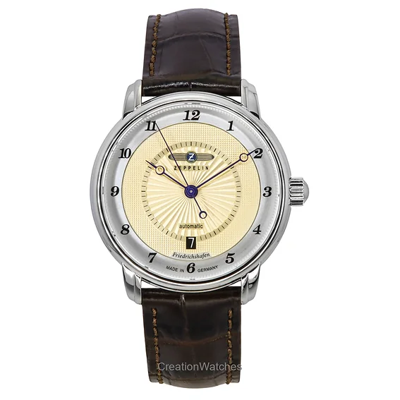 Zeppelin Friedrichshafen Leather Strap Gold Tone Dial Automatic 85565 Men's Watch