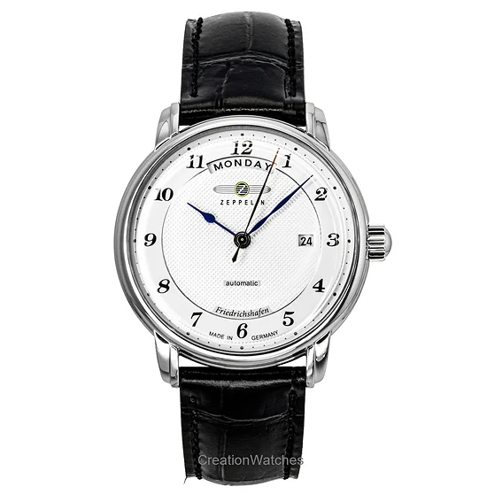 Zeppelin Friedrichshafen Black Leather Strap Silver Dial Automatic 85624 Men's Watch