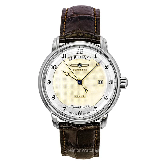 Zeppelin Friedrichshafen Brown Leather Strap Gold Dial Automatic 85625 Men's Watch