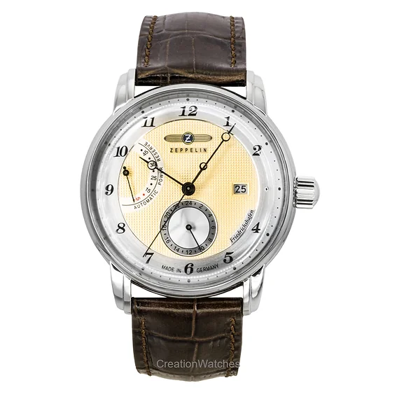 Zeppelin Friedrichshafen Brown Leather Strap Gold Dial Automatic 85905 Men's Watch