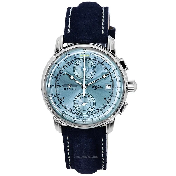 Zeppelin 100 Jahre Chronograph Leather Strap Ice Blue Dial Quartz