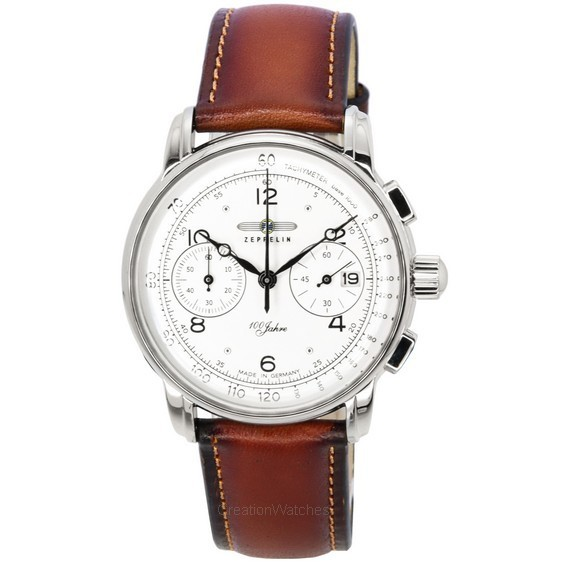 ツェッペリン 100 ヤーレ クロノグラフ レザーストラップ ホワイト ダイヤル クォーツ 86761 メンズ腕時計