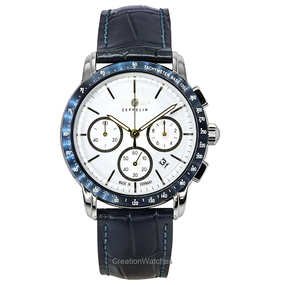 Zeppelin New York Chronograph Leather Strap White Dial Quartz 88781 Men's Watch