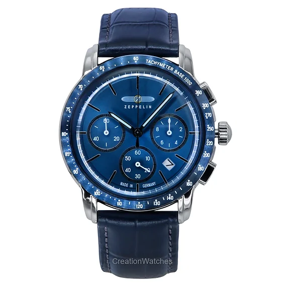 Zeppelin New York Chronograph Leather Strap Blue Dial Quartz 88783 Men's Watch
