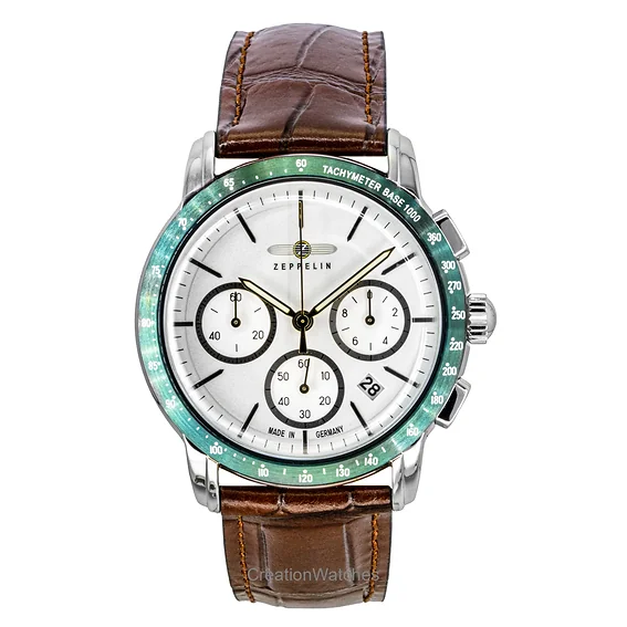 Zeppelin New York Chronograph Leather Strap White Dial Quartz 88784 Men's Watch