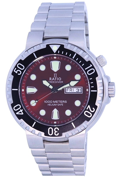 Ratio FreeDiver Red Dial Stainless Steel Quartz 1050HA93-02V-RED 1000M Men's Watch