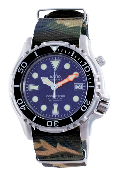 Ratio Free Diver Helium Safe Nylon Automatic Diver's 1066KE20-33VA-BLU-var-NATO5 1000M Men's Watch