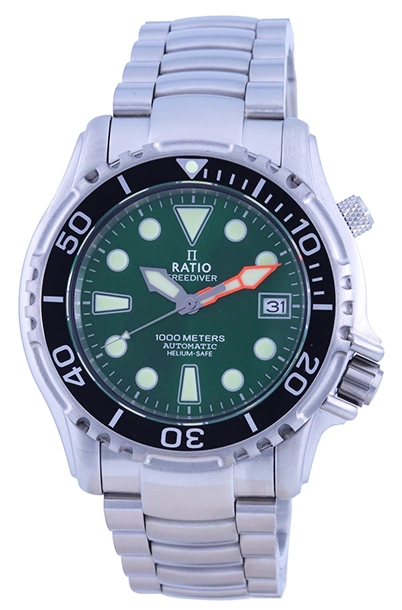 Ratio FreeDiver Helium Safe 1000M Green Dial Stainless Steel Automatic 1066KE26-33VA-GRN Men\'s Watch