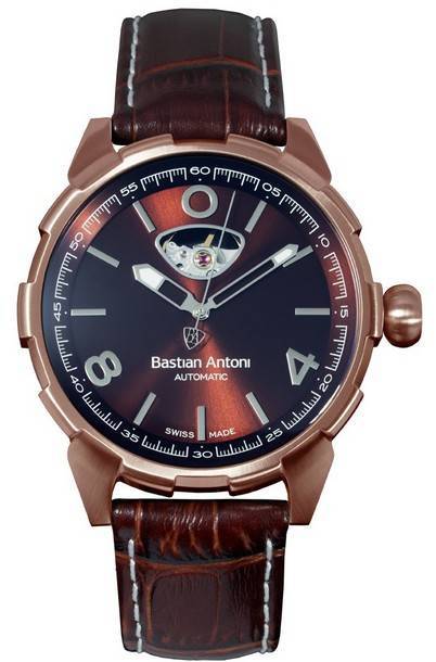 Bastian Antoni Turbulent BA01 - Reloj automático para hombre, acero inoxidable, esfera marrón oscuro, tono dorado rosa - 8719326