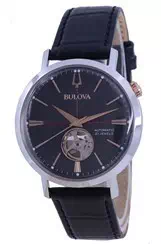 Bulova Classic Open Heart, esfera gris, correa de cuero, automático, 98A187, reloj para hombre
