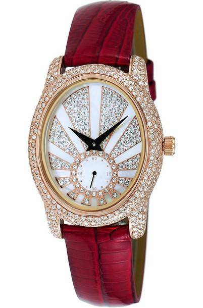 Adee Kaye Sunray Collection Crystal Accents Rose Tone Mother Of Pearl Dial Quartz AK2003-LRG Women\'s Watch