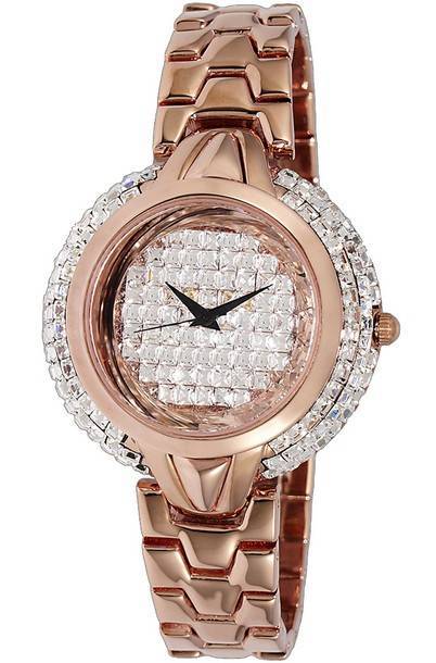 Adee Kaye Starry Collection Crystal Accents Rose Gold Brass Rhodium Plated Dial Quartz AK2004-LRG Women's Watch