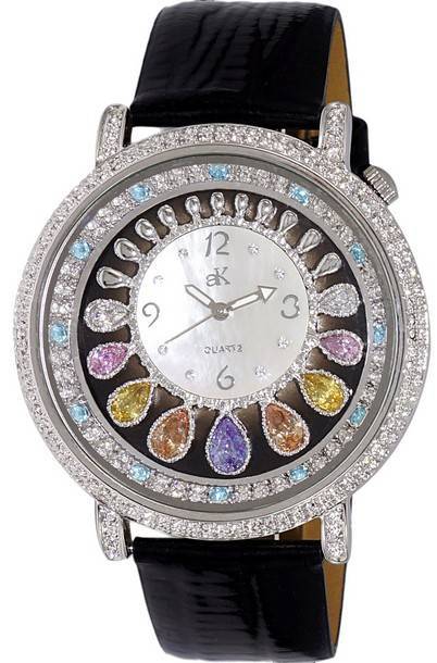 Adee Kaye Tear Drop Collection Crystal Accents White Mother Of Pearl Dial Quartz AK2112-L Women\'s Watch