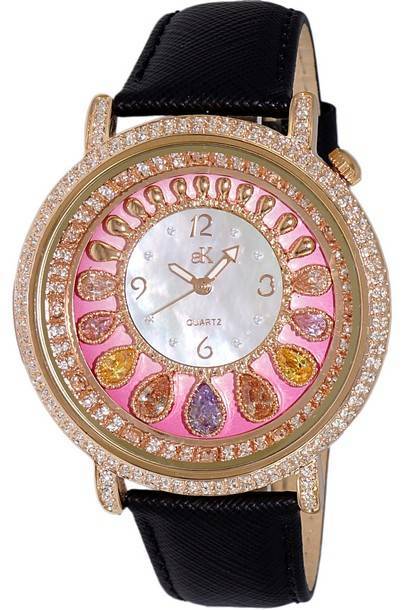 Adee Kaye Tear Drop Collection Crystal Accents Pink And White Mother Of Pearl Dial Quartz AK2112-LRG Women\'s Watch