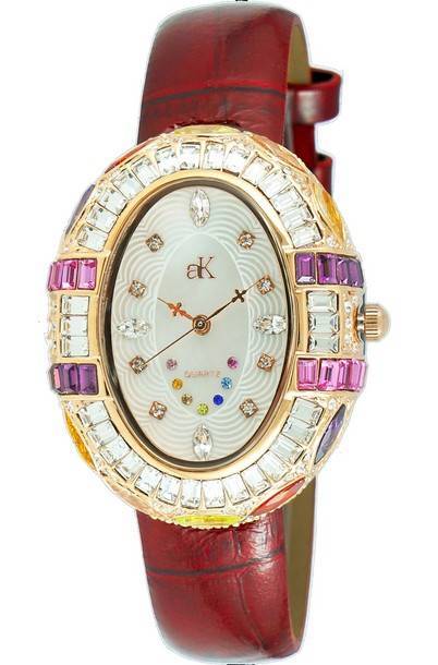 Adee Kaye Crown Collection Crystal Accents White Mother Of Pearl Dial Quartz AK2113-LRG Women\'s Watch