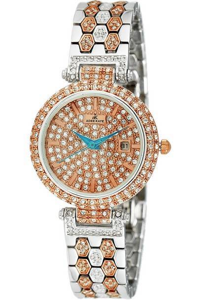 Adee Kaye Finess Crystal Accents Gold Tone Dial Quartz AK2526-L2R Women\'s Watch