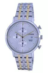 Relógio masculino Citizen Chronograph, mostrador branco de dois tons de aço inoxidável de quartzo AN3614-54A