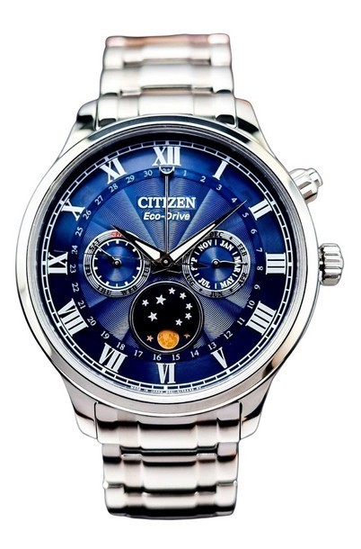 Citizen Moon Phase หน้าปัดสีน้ำเงิน Stainless Steel Eco-Drive AP1050-81L Men's Watch