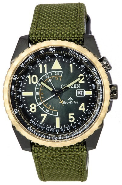 Relógio masculino Citizen Promaster Sky com pulseira de nylon mostrador preto Eco-Drive Diver's BJ7136-00E 200M