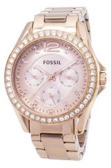 Reloj Fossil Riley Multifunción de cristal rosa dorado ES2811 para mujer