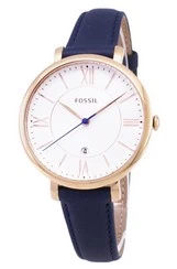 นาฬิกาข้อมือผู้หญิง Fossil Jacqueline Silver Dial Navy Blue Leather ES3843 Women's Watch