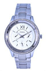 Relógio feminino Fossil Stella Sport taquímetro com detalhes em cristal com mostrador prata quartzo ES5108