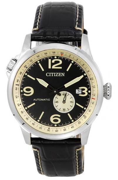 Citizen Leather Strap Black Dial Automatic NJ0140-17E 100M Men\'s Watch