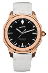 Reloj unisex Nappey Renaissance Rose Gold y Black Suede automático NY41-BD1M-3B2A 200M