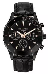 Relógio masculino Trussardi com logo T com mostrador preto e pulseira de couro de quartzo R2451143003