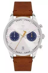 Trussardi T-Genus Chronograph Silbernes Zifferblatt Lederarmband Quarz R2471613004 Herrenuhr