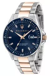 Maserati Sfida mostrador azul de dois tons de aço inoxidável quartzo R8853140003 100M relógio masculino