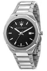 Maserati Stile mostrador preto em aço inoxidável quartzo R8853142003 100M relógio masculino