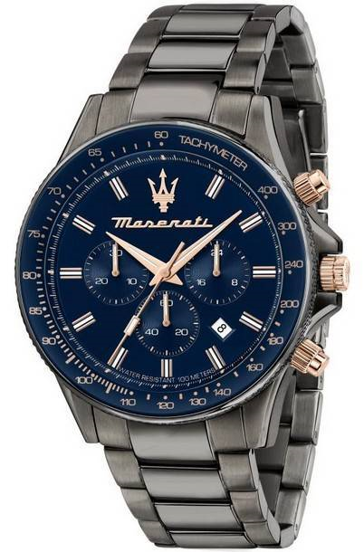 Maserati Sfida Cronógrafo Aço Inoxidável Mostrador Azul Quartzo R8873640001 100M Relógio Masculino